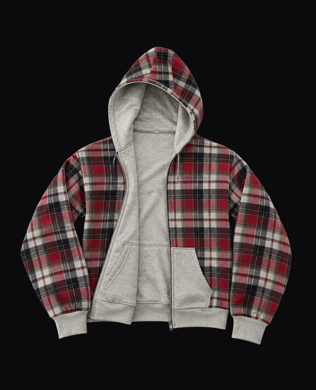 RED PLAID ZIP HOODIE
