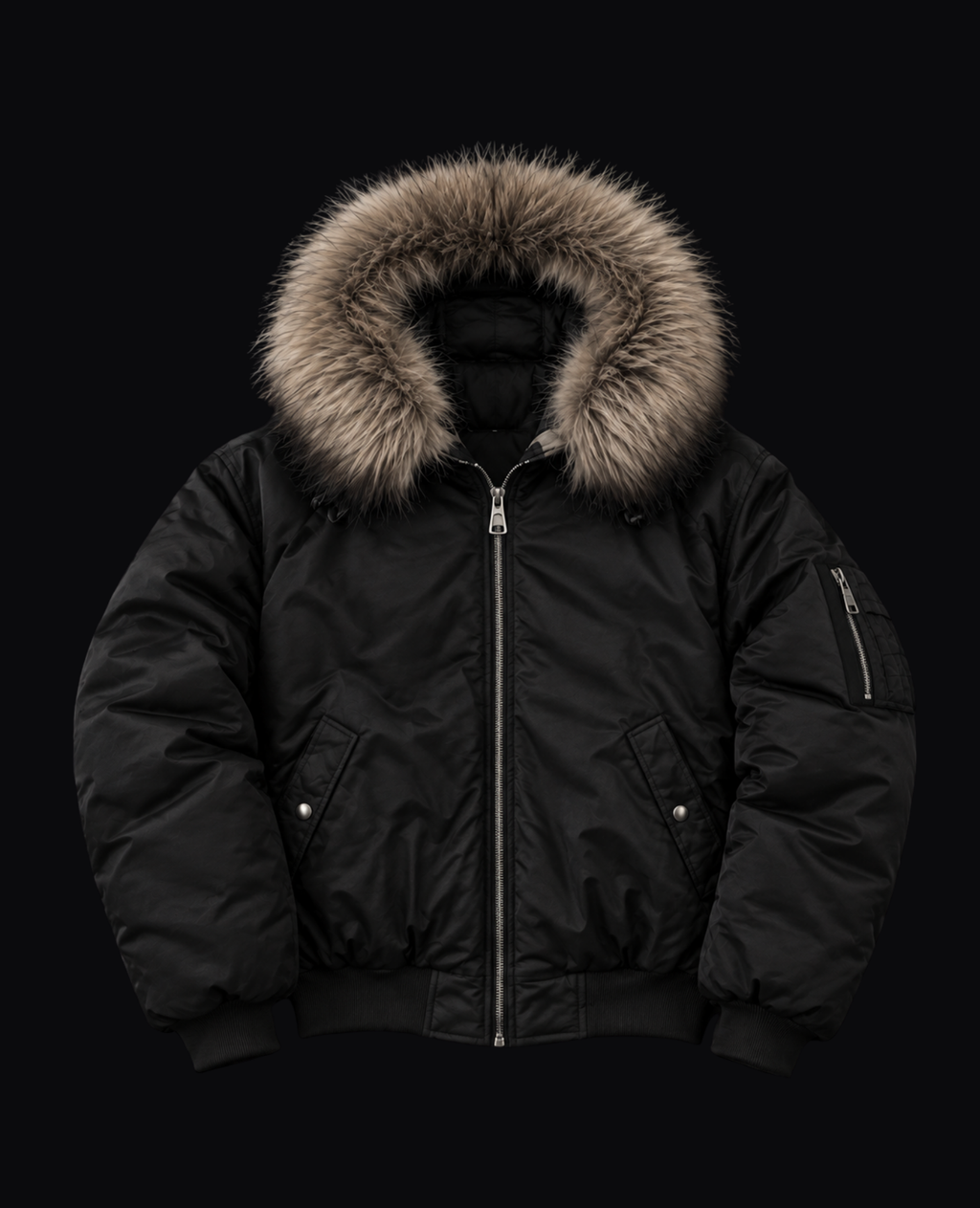 BLACK FUR TRIM BOMBER JACKET