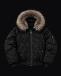 BLACK FUR TRIM BOMBER JACKET