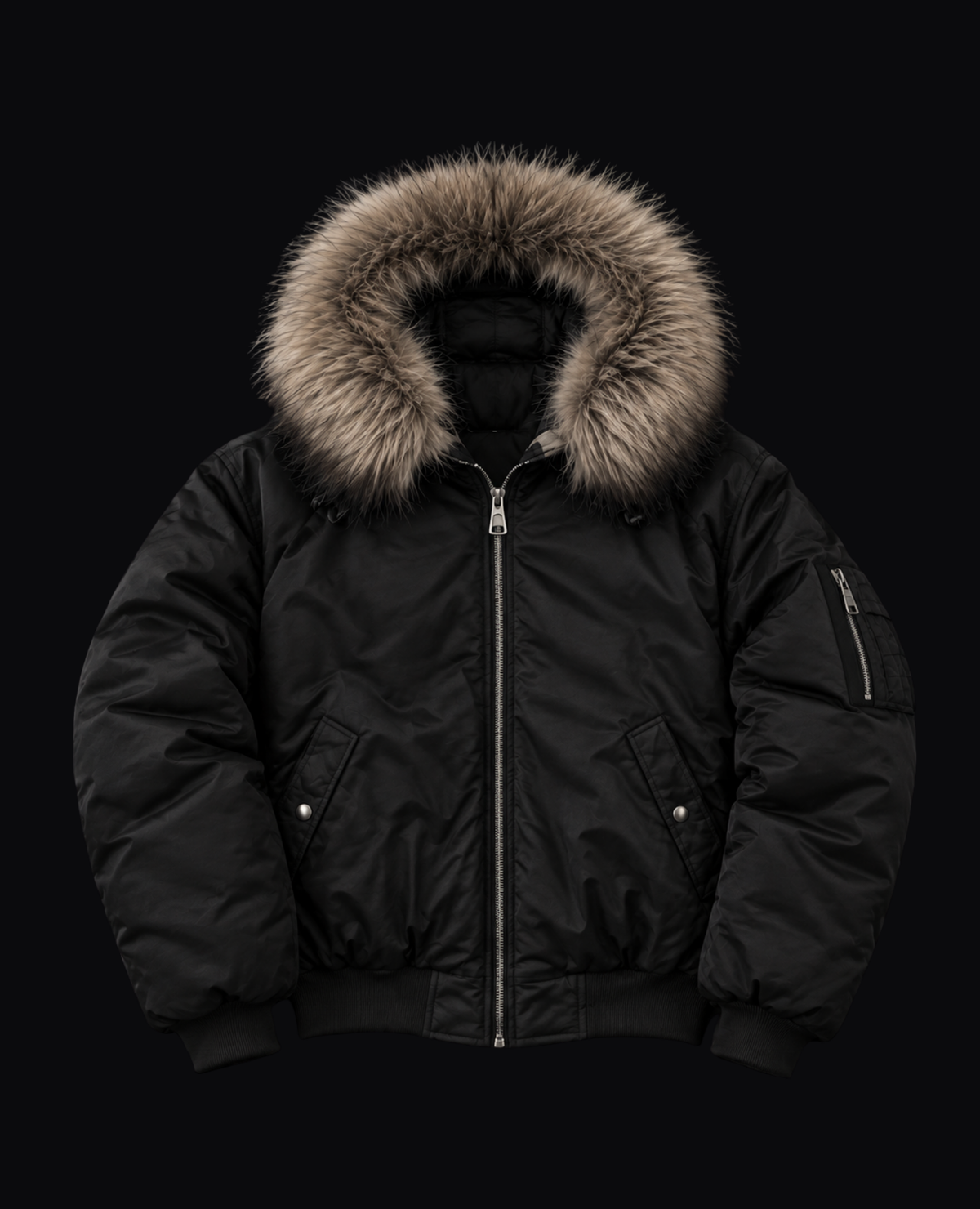BLACK FUR TRIM BOMBER JACKET