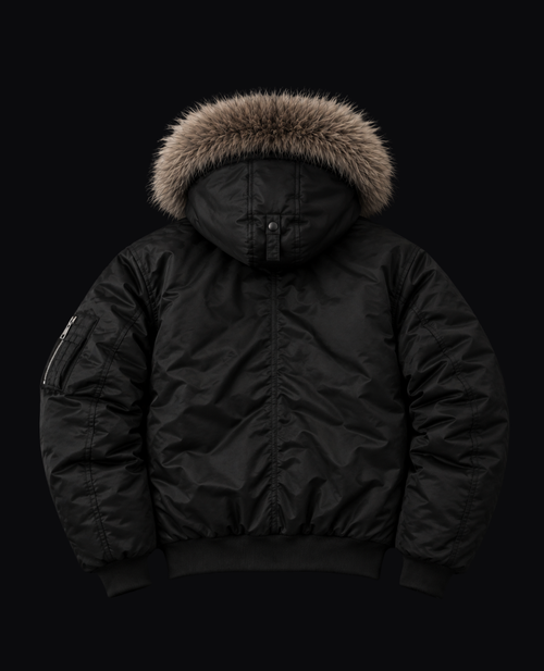 BLACK FUR TRIM BOMBER JACKET