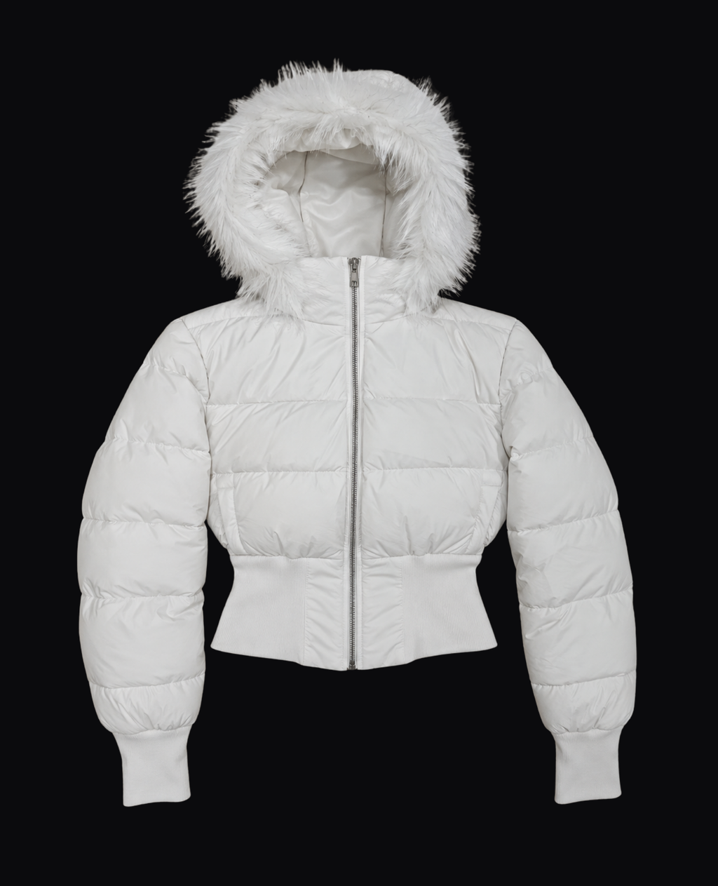 WHITE FUR TRIM PUFFER JACKET