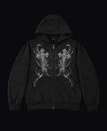 BLACK EMBROIDERED ZIP HOODIE