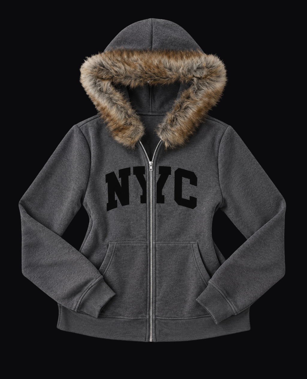 GREY NYC FUR-TRIM ZIP HOODIE