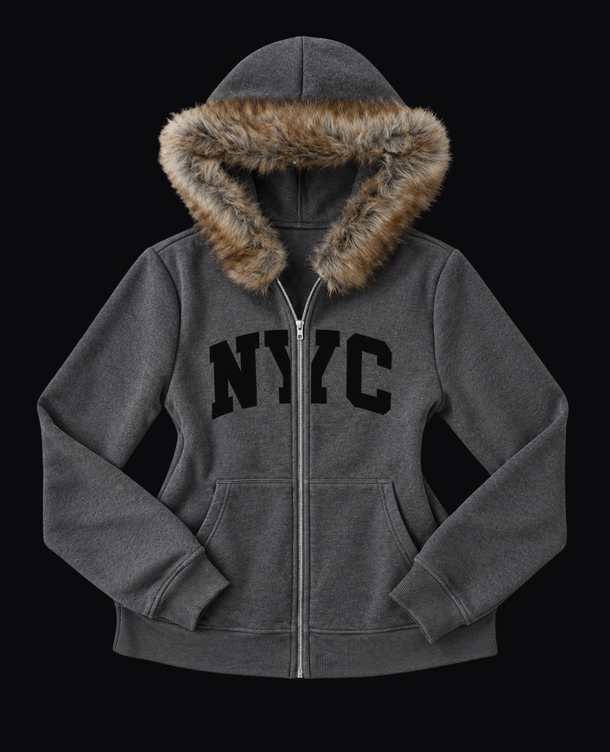 GREY NYC FUR-TRIM ZIP HOODIE