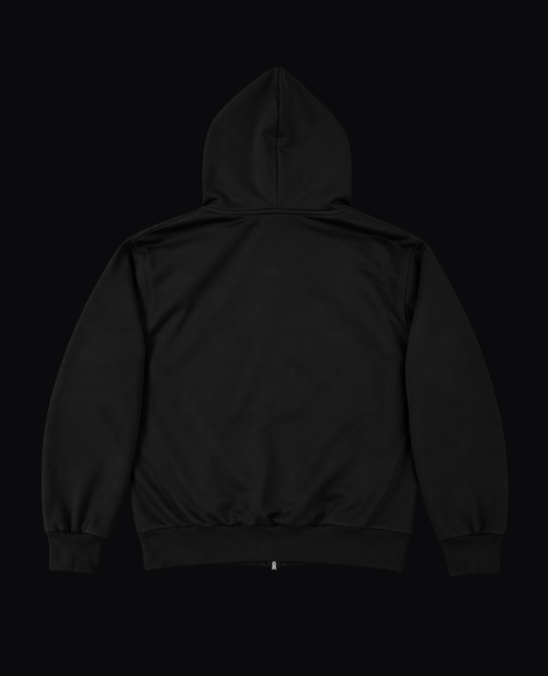 BLACK EMBROIDERED ZIP HOODIE
