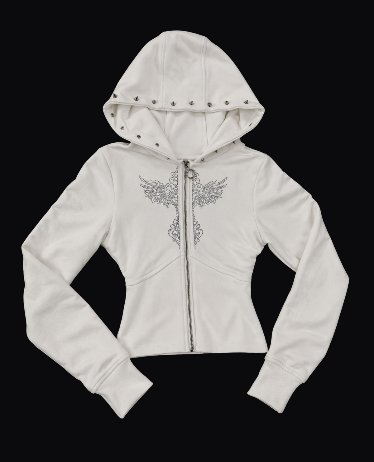 WHITE CROPPED ZIP HOODIE