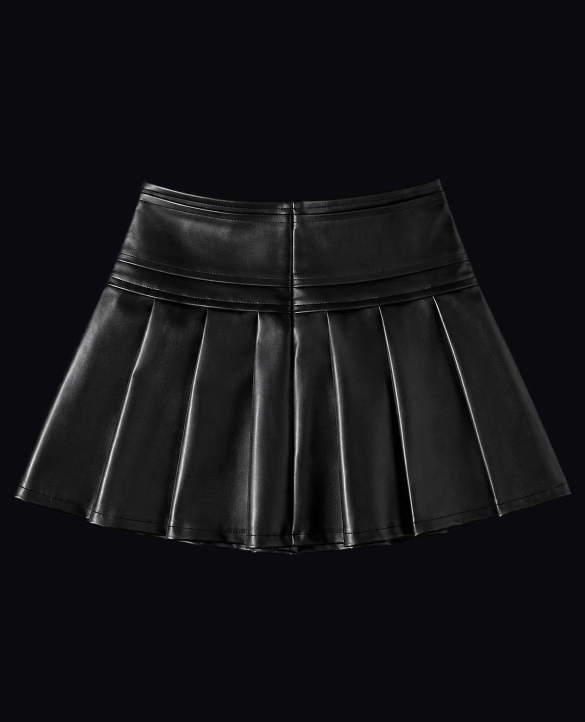 BLACK PLEATED LEATHER LOOK SKIRT