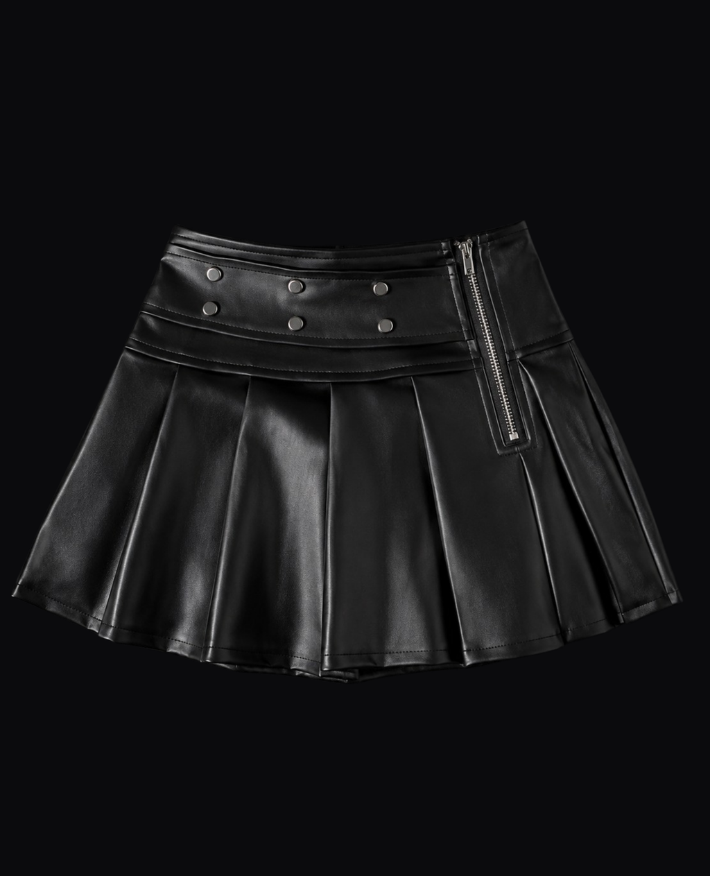 BLACK PLEATED LEATHER LOOK SKIRT