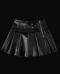 BLACK PLEATED LEATHER LOOK SKIRT