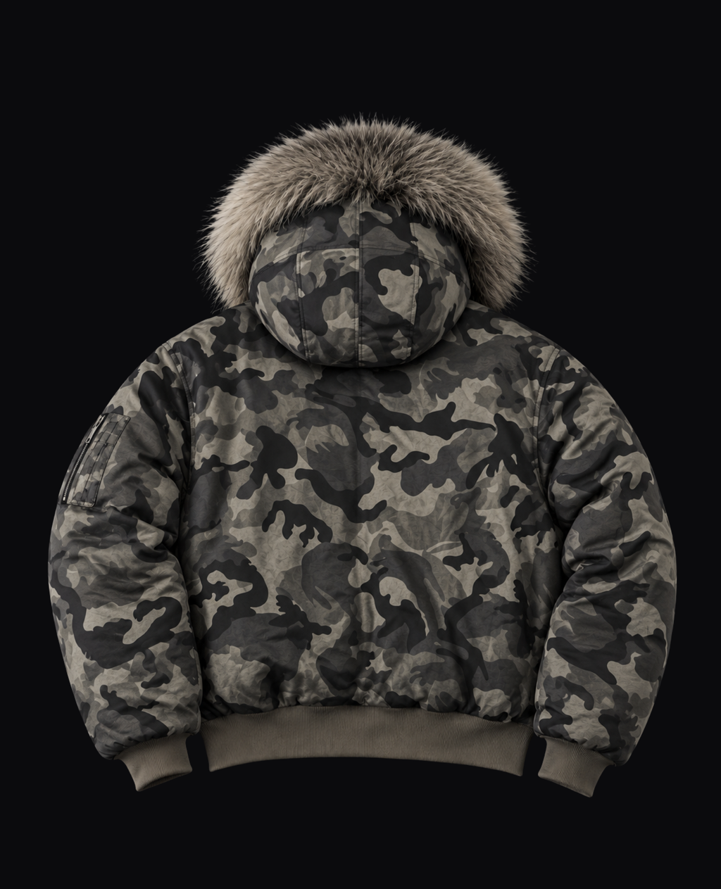 CAMO FUR TRIM BOMBER JACKET