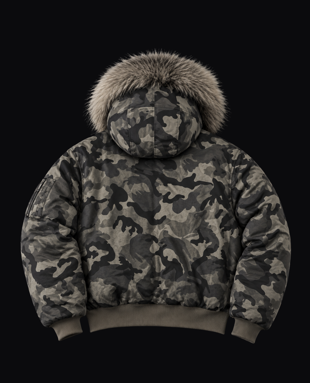 CAMO FUR TRIM BOMBER JACKET