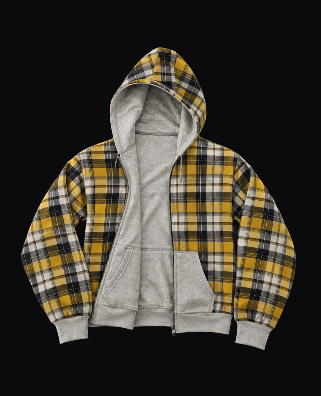 YELLOW PLAID ZIP HOODIE