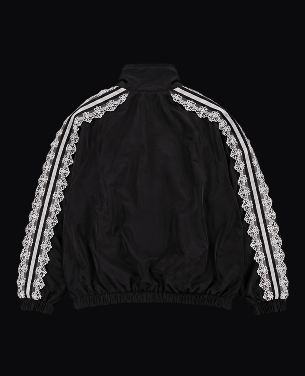 BLACK TRACK JACKET WITH WHITE LACE STRIPES