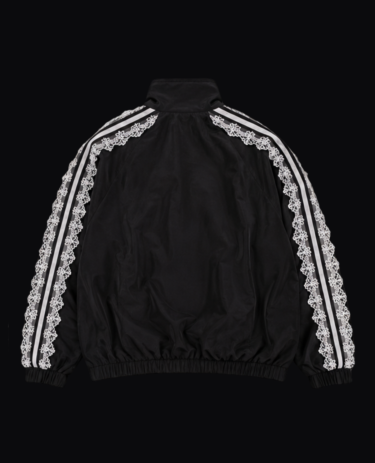 BLACK TRACK JACKET WITH WHITE LACE STRIPES