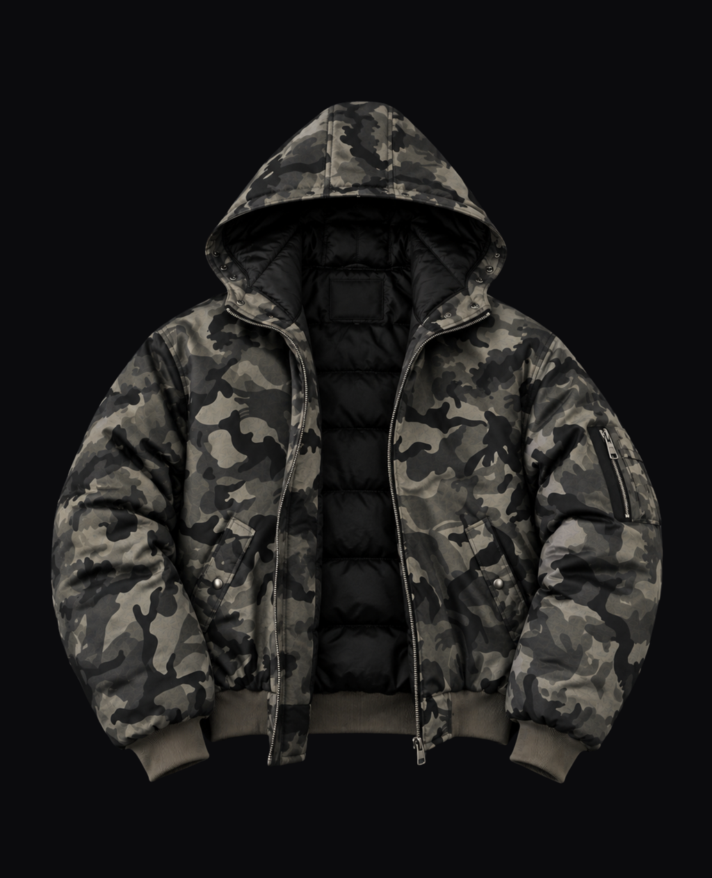 CAMO FUR TRIM BOMBER JACKET