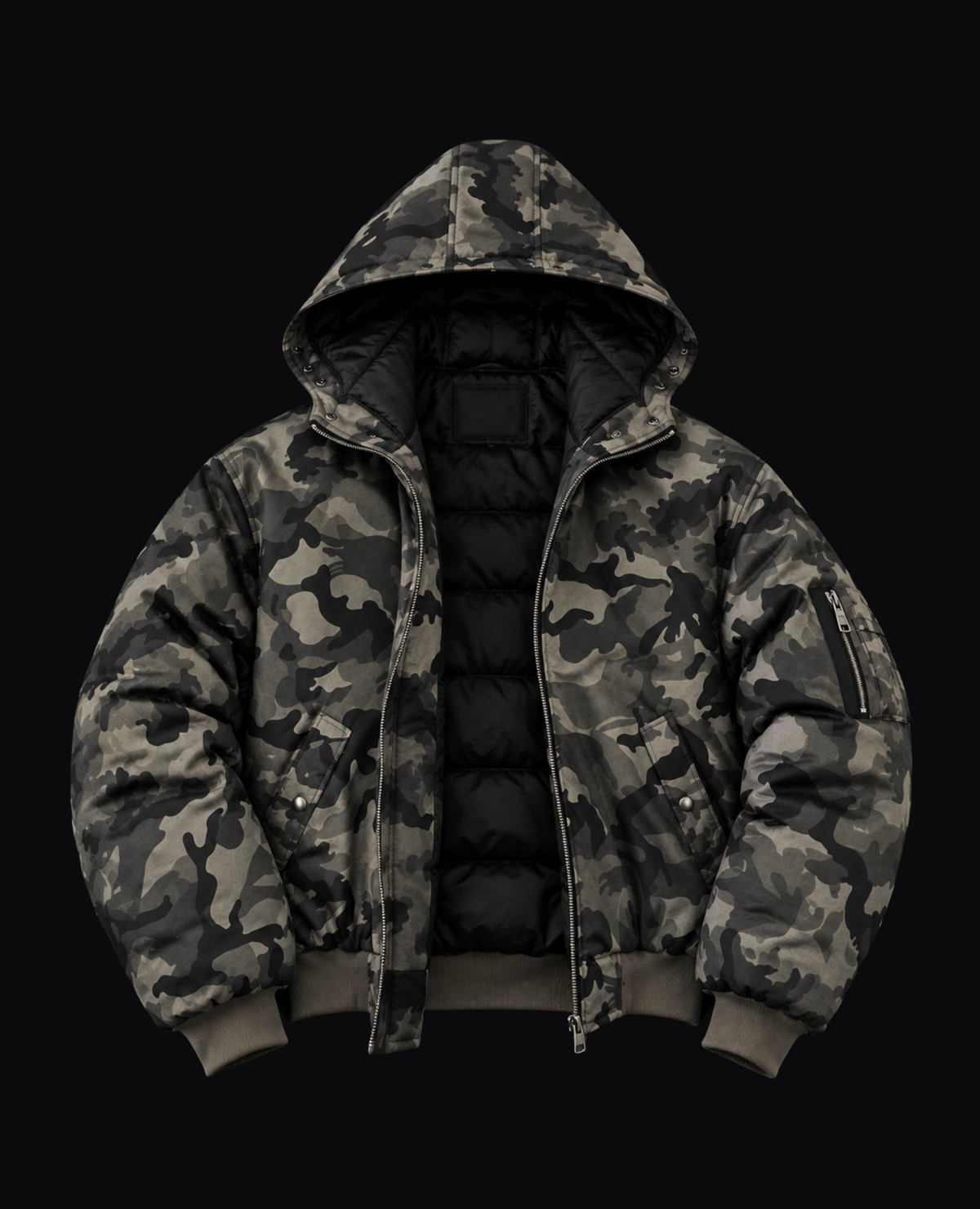 CAMO FUR TRIM BOMBER JACKET