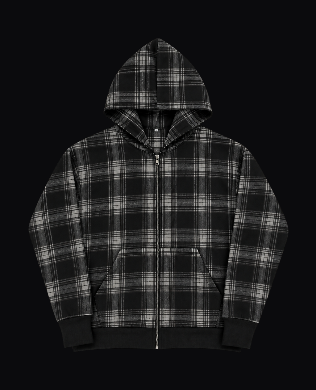 BLACK PLAID ZIP HOODIE