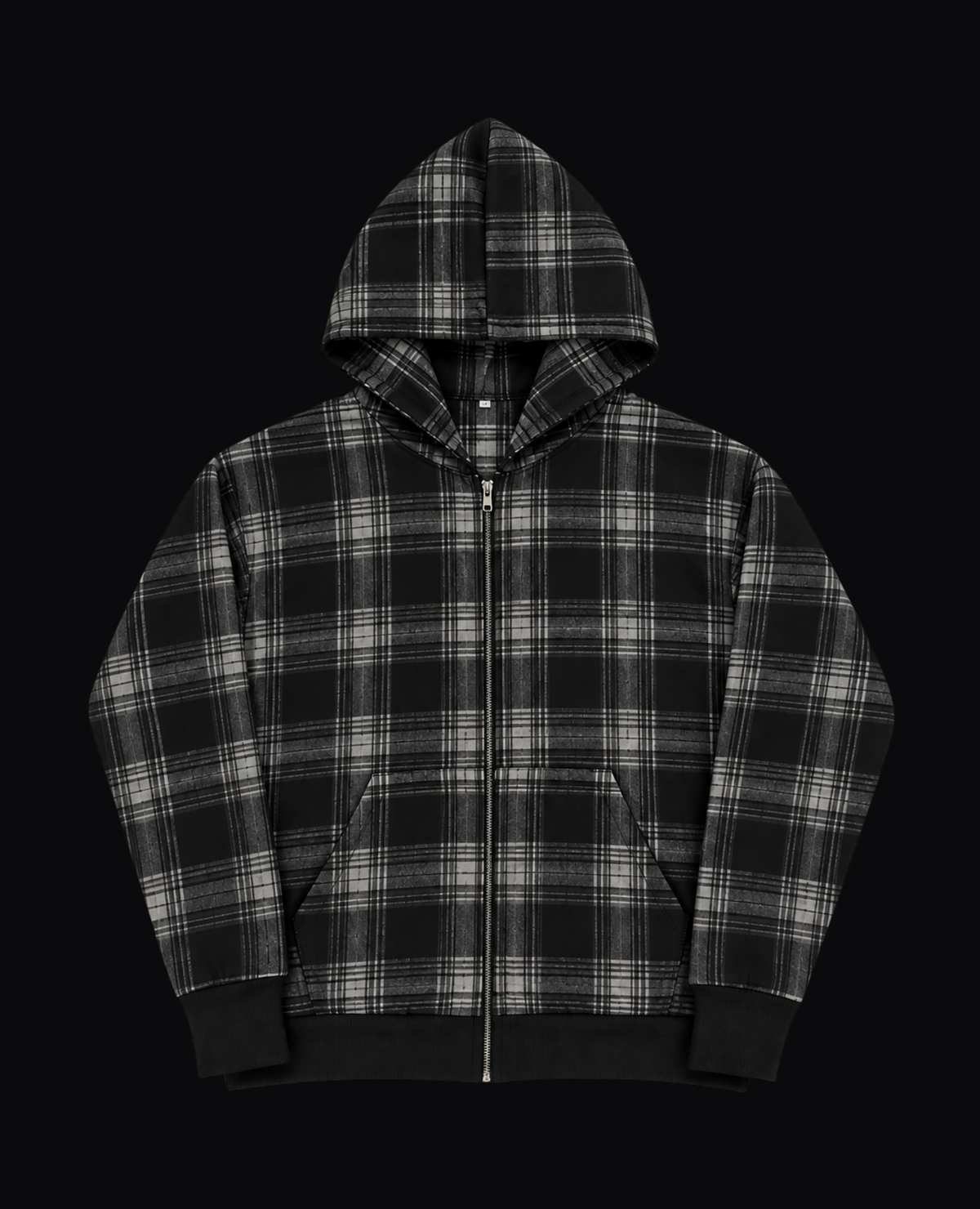 BLACK PLAID ZIP HOODIE