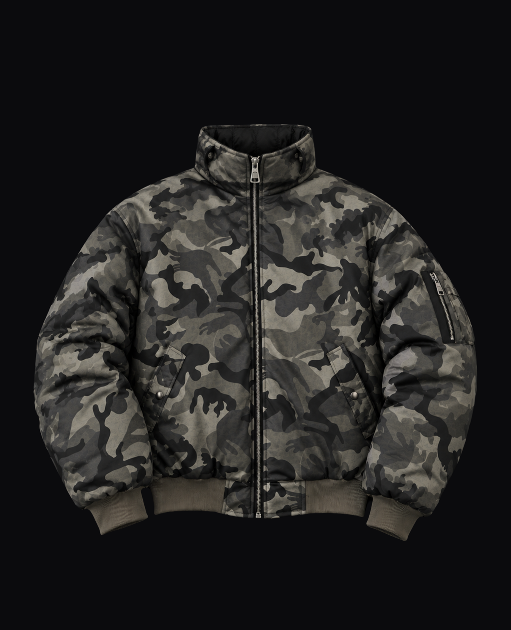 CAMO FUR TRIM BOMBER JACKET